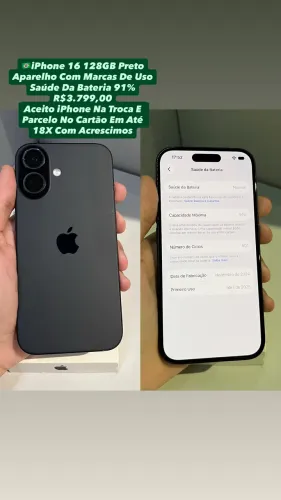 iPhone 16 128GB Preto - Aparelho Com Marcas De Uso (Usado)
