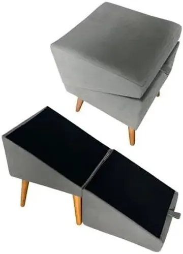 Rampa Pet 2 em 1 Dobrável Puff Banco Estofado Suede -Antiderrapante para Cães e Gatos