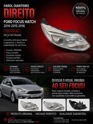 Farol direito xenon ford focus titanium 2014 2015 2016