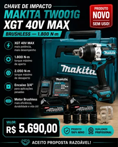 MAKITA TW001G XGT 40V MAX BRUSHLESS ? 1.800 N·m ? KIT COMPLETO NOVO