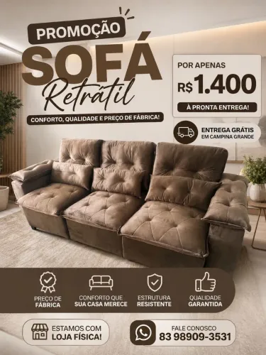 Sofá retrátil 3 lugares novo direto de fábrica