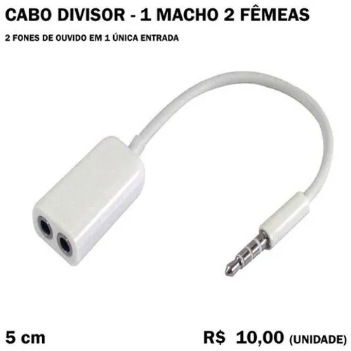 Cabo Divisor 2 Fones de Ouvido Simultâneos