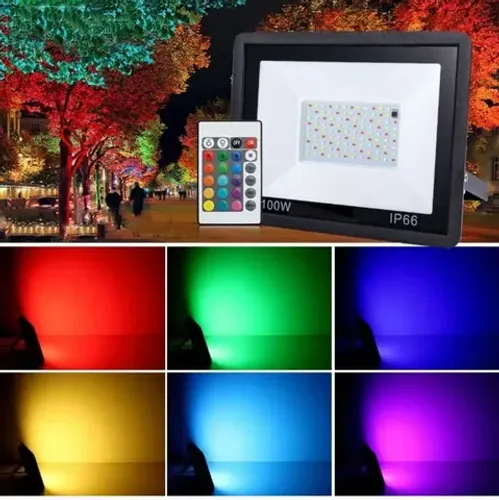 Refletor LED RGB 100w com memória