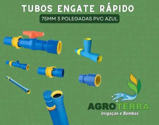 Tubo engate rápido irrigação 75mm 3" pvc azul
