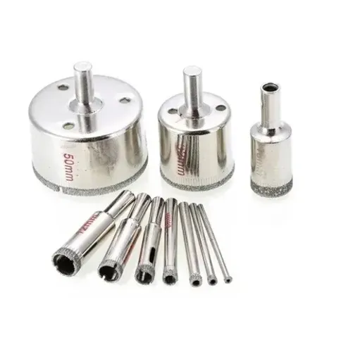 Broca Serra Copo Diamantadas 10pc de 3mm a 50mm Cerâmica Porcelanato Vidro Mármore Granito