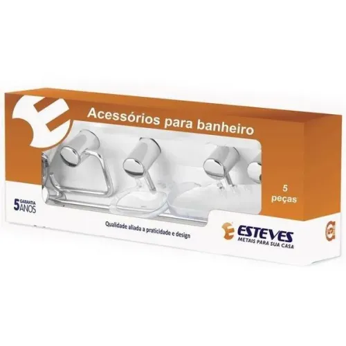 Kit 5 Pçs Acessórios para Banheiro Alumínio Cromado VAD057YWC - Esteves
