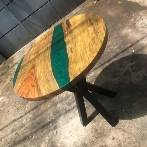Mesa de Jantar redonda 4 lugares resinada Rivertable