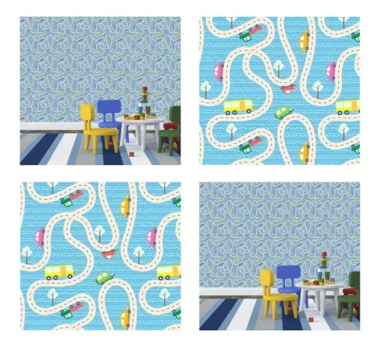 Papel De Parede Infantil Carrinhos Adesivo Lavável 1mx45cm