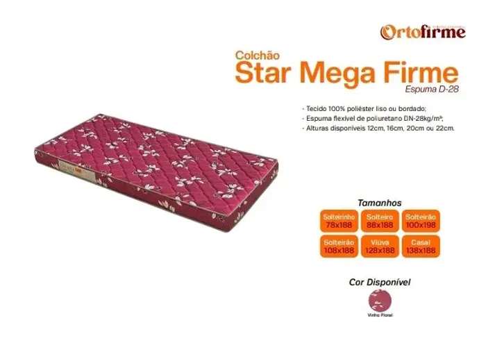 Colchão Solteiro Mega Firme Bordado (88 x 20 x 1,88)