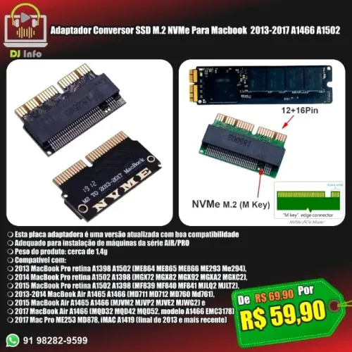Adaptador Conversor SSD M.2 NVMe Para Macbook 2013-2017 A1466 A1502