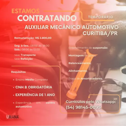 AUXILIAR MECÂNICO AUTOMOTIVO - EXPERIENTE 