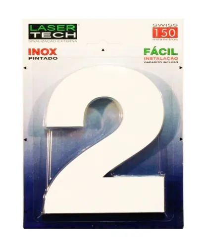 Número 2 em Aço Inox Branco (Altura de 18 cm) - Para Fachada
