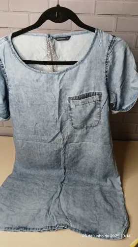 Vestido Jeans Claro com Bolso - Tamanho: M