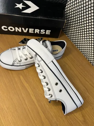 Tênis Converse All Star Couro Branco Preto 