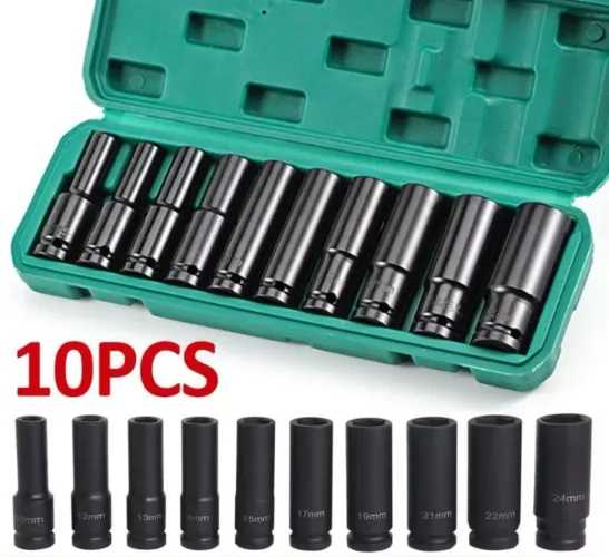 Jogo de Soquetes 10 Peças 1/2 Pol - 10mm a 24mm