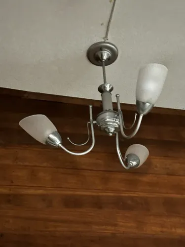 Luminária Pendente Duplo Com 03 Vidros Flor Tulipa 03 Juntos Cor Prateado 110V/220V