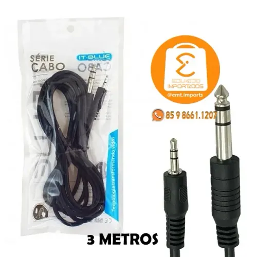 Cabo Auxiliar P2 Macho Estéreo X P10 Macho Estéreo 3 Metros