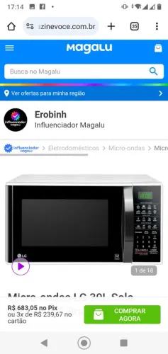 Micro-ondas LG 20L Solo