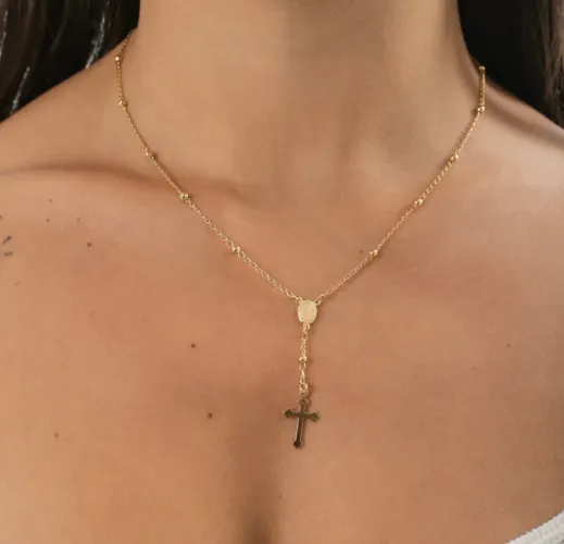 Colar terço liso semijoia banhada a ouro