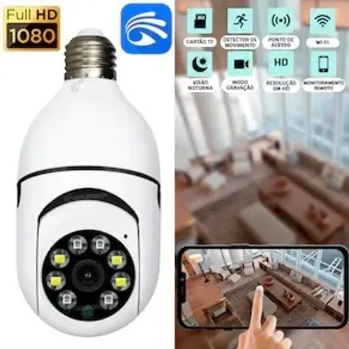 Câmera lâmpada 360° Wifi com Infravermelho e Microfone