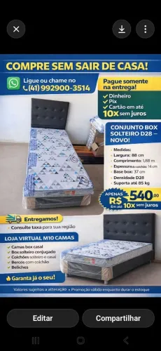 Cama box solteiro d28 14cm novo ### 10x sem juros no cartão