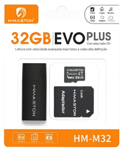 Cartão Memória Hmaston Evo Plus 32gb MicroSD c/ Adaptador Pendrive e SD