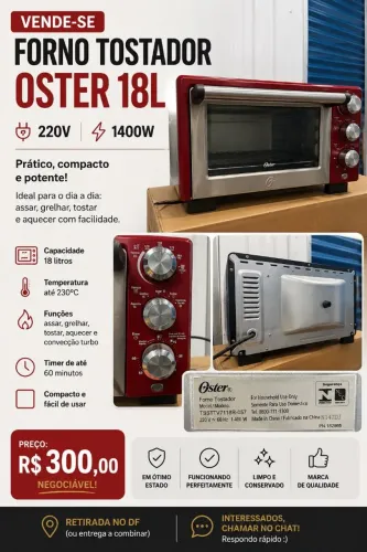 Forno Elétrico Oster 18L 220V - Bom Estado