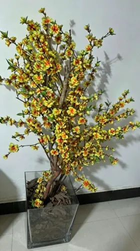 Arranjo grande flores amarelas com vaso vidro (luxo)