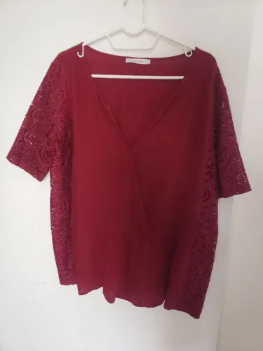 blusa ellen brook bordô com renda e decote v - tam 42