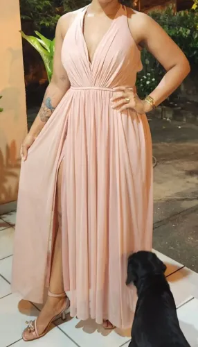Vestido de festa em tule rosê