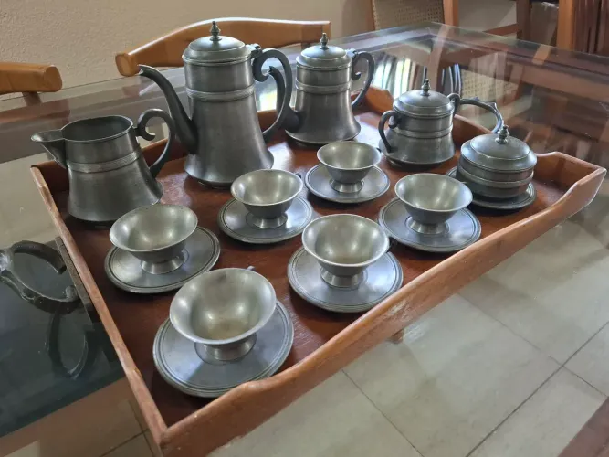 Conjunto Chá em Estanho Antiguidade