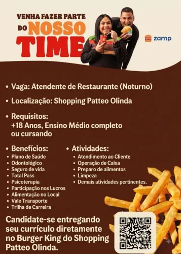 Atendente - Burger King Shopping Patteo Olinda