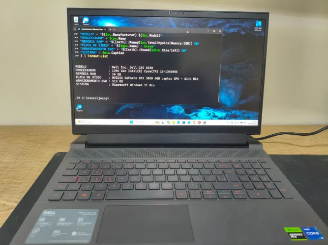Notebook Dell G15 5530 i5 13ª, RTX 3050 6GB, 16GB RAM, SSD 512GB