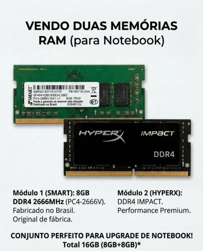 Memórias RAM DDR4 - 16Gb (2x8)