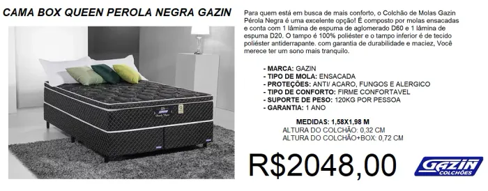 COLCHÃO + BOX - MOLAS - GAZIN - COMPRE HOJE E RECEBA EM ATÉ 72 HORAS