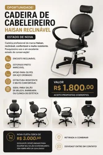 Cadeira de Cabeleireiro Haisan Reclinável - Estado de Nova
