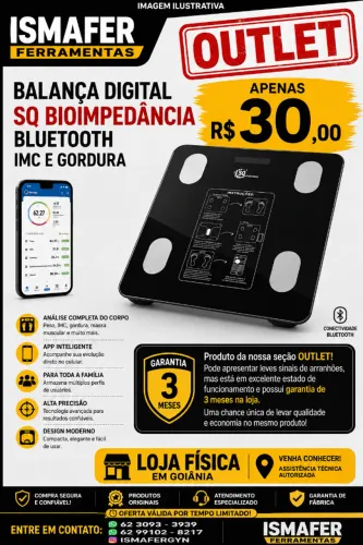 Balança Digital Sq Bioimpedância Bluetooth Imc E Gordura