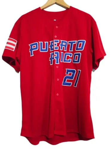 Camisa Jersey baseball Porto Rico beisebol Puerto Rico vermelha 