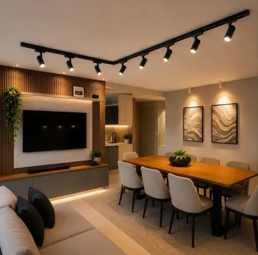 Kit trilho eletrificado preto 4m + 10 spots led 10w luz branco frio para casa ou loja