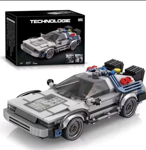 Bloco de montar tipo LEGO escala aproximada 1:24, modelo Delorean de Volta para o Futuro.