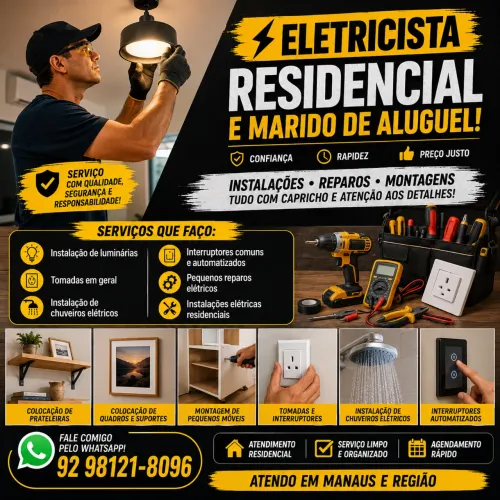 ELETRICISTA E REPARADOR DE PEQUENOS SERVIÇOS- SERVIÇOS RÁPIDOS E COM QUALIDADE