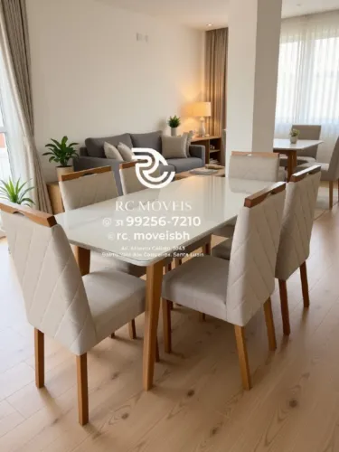 Conjunto Mesa de Jantar com 6 Cadeiras Madeira Tampo Vidro Laqueado 1,70x0,90 Castanho