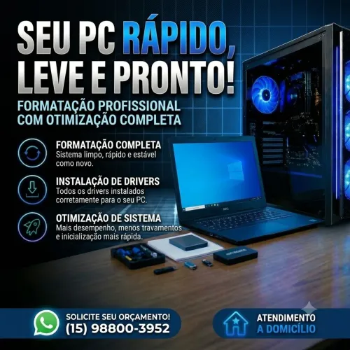 Formato seu PC/Notebook em domicílio por apenas R$100 (Pequena taxa dependendo da loc.)