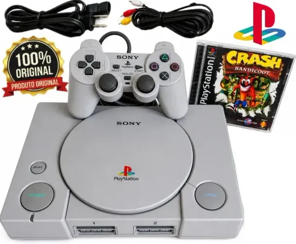 PlayStation 1 Fat Original Sony PS1 Retrô Console Video Game Completo Controle Cabos 110v