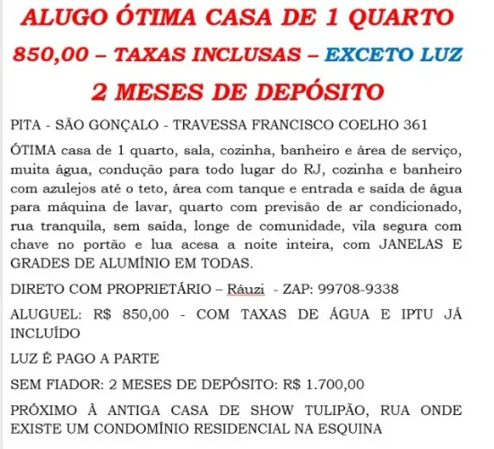 ÓTIMA CASA DE 1 QUARTO - PITA - SÃO GONÇALO - LOCAL SEGURO