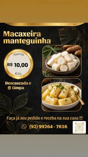 Macaxeira manteguinha descascada e limpa