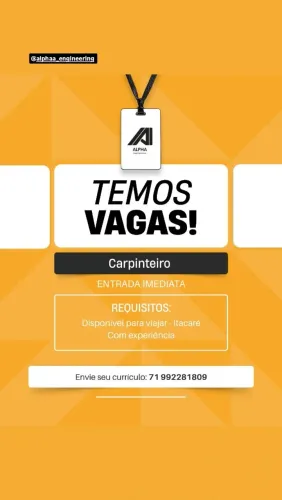 Vaga para carpinteiro em Itacaré