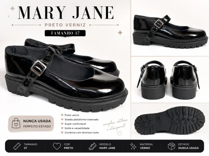 Sapato Mary Jane Preto Verniz Plataforma - Tam. 37 | Nunca usado