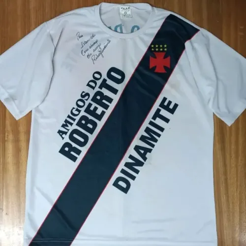 camisa autografada roberto dinamite vasco branca amigos do roberto tamanho m