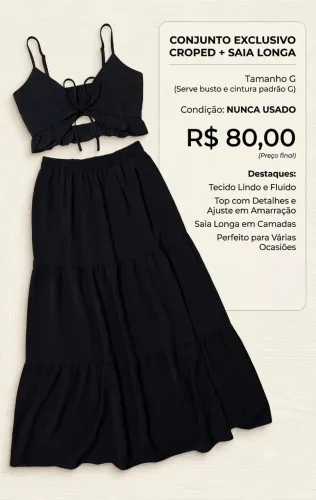 conjunto cropped e saia longa preto g